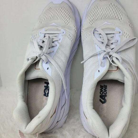 Hoka One One Clifton 6 White &amp; Gold Rose Running Sneakers Shoes Size 11