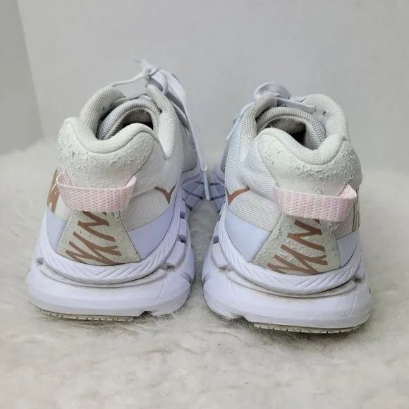 Hoka One One Clifton 6 White &amp; Gold Rose Running Sneakers Shoes Size 11