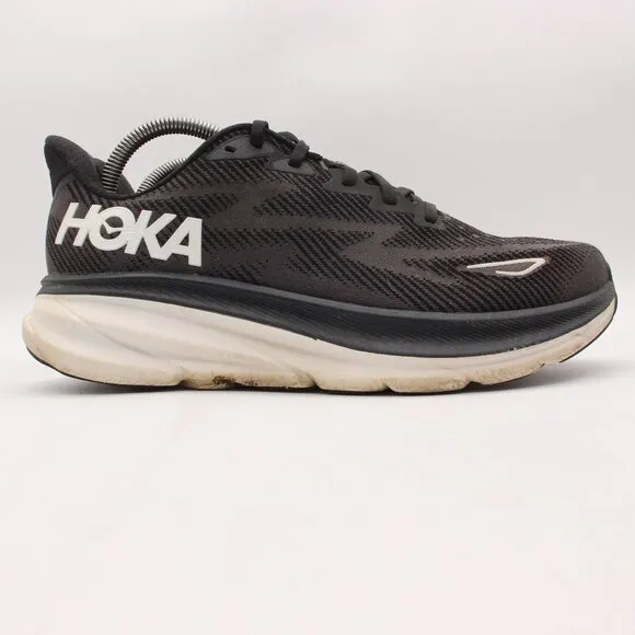 Hoka One One Clifton 9 Men's 8.5 2E Black Running Shoes Sneakers 1132210 BWHT