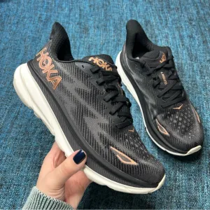 Hoka One One Clifton 9 Running Shoes in Black Rose Gold