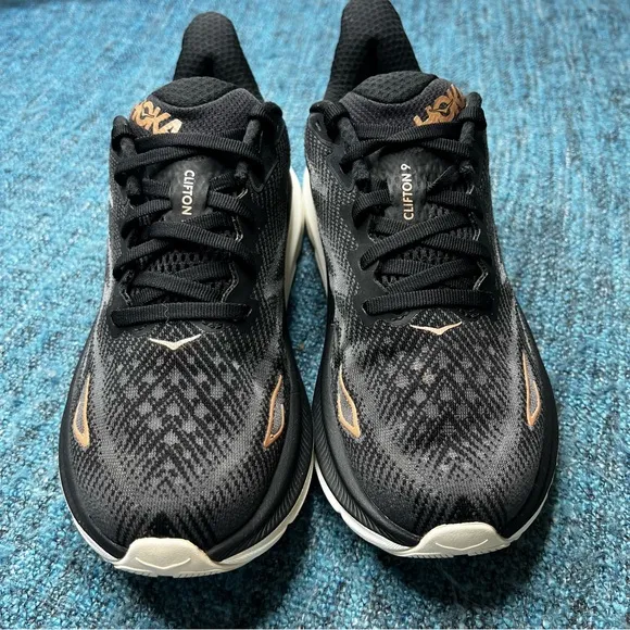 Hoka One One Clifton 9 Running Shoes in Black Rose Gold