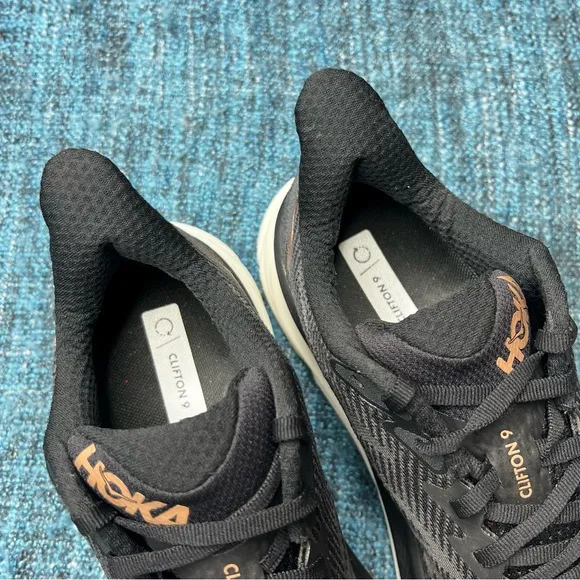 Hoka One One Clifton 9 Running Shoes in Black Rose Gold