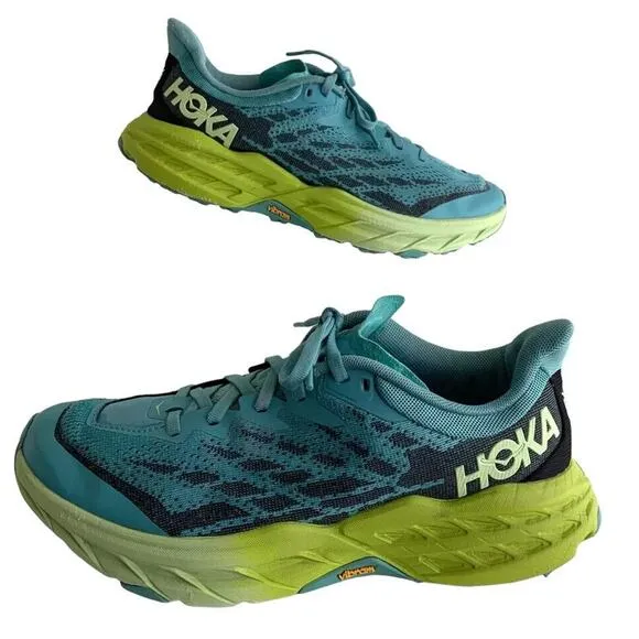 Hoka One One Womens Speedgoat 5‎ CSGG Blue Citron Running Shoes Size 9