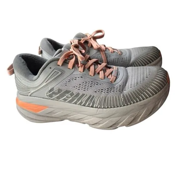 Hoka One Womens Bondi 7 Gray Harbor Mist Athletic Running Walking Shoes 7.5 READ