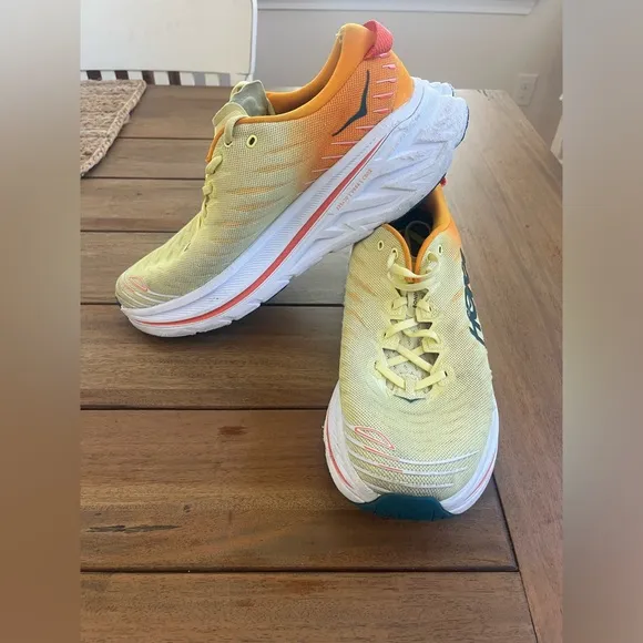 Hoka Yellow and Orange Running Shoes; Size 13D Pre-loved w/minimal wear &amp; tear
