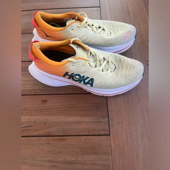 Hoka Yellow and Orange Running Shoes; Size 13D Pre-loved w/minimal wear &amp; tear