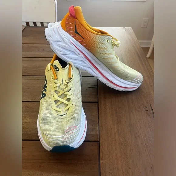 Hoka Yellow and Orange Running Shoes; Size 13D Pre-loved w/minimal wear &amp; tear