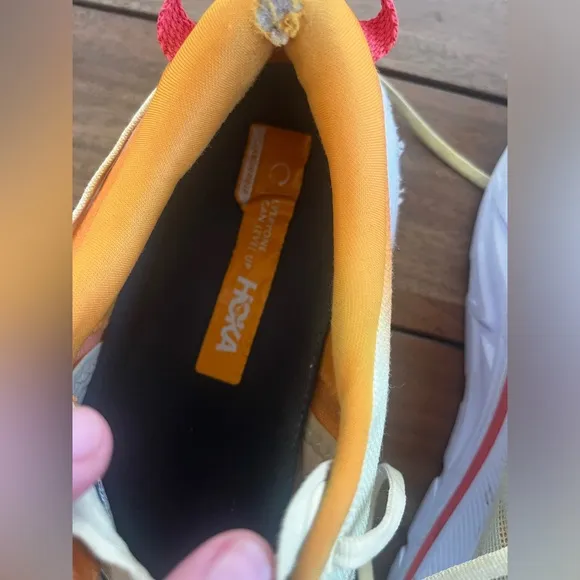 Hoka Yellow and Orange Running Shoes; Size 13D Pre-loved w/minimal wear &amp; tear