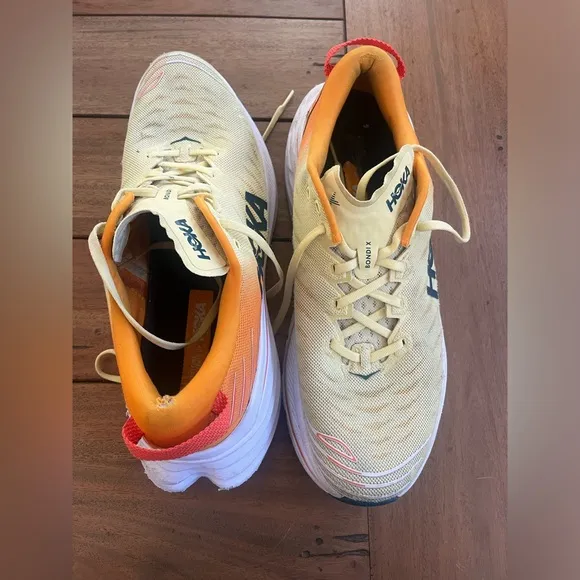 Hoka Yellow and Orange Running Shoes; Size 13D Pre-loved w/minimal wear &amp; tear
