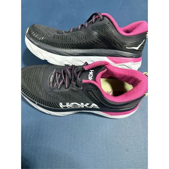 Hoka One One Bondi 7 Women's Running Shoes Black Pink Sneakers Comfort