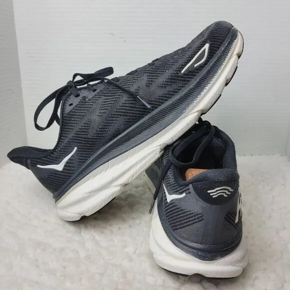 Hoka One One Clifton 9 Nens Sneaker Size 10.5D Black White Running Shoes
