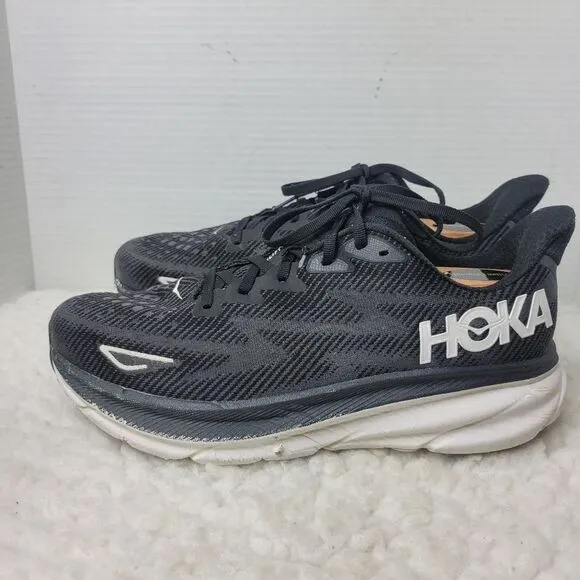 Hoka One One Clifton 9 Nens Sneaker Size 10.5D Black White Running Shoes