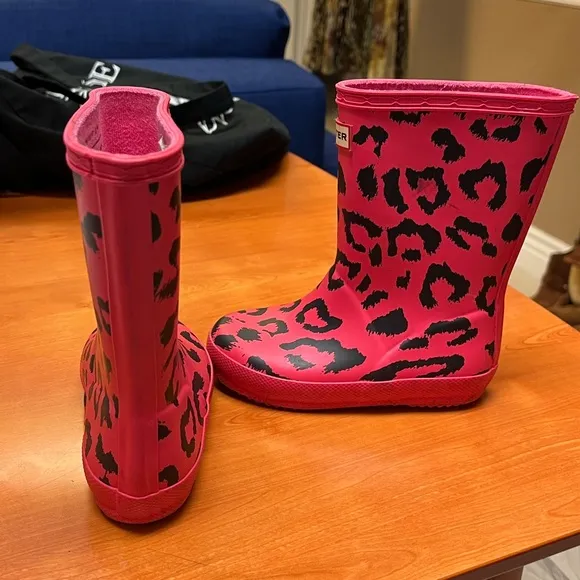HUNTER First CLASSIC Waterproof RAIN Boot ARCADE Pink BLACK Leopard US 8 B 9 G