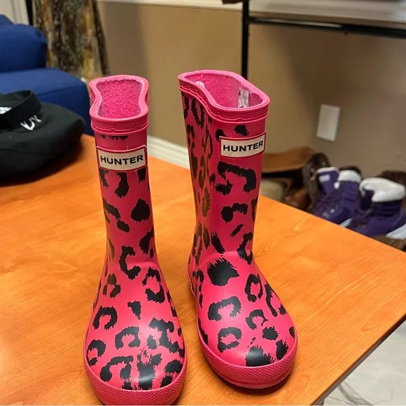 HUNTER First CLASSIC Waterproof RAIN Boot ARCADE Pink BLACK Leopard US 8 B 9 G