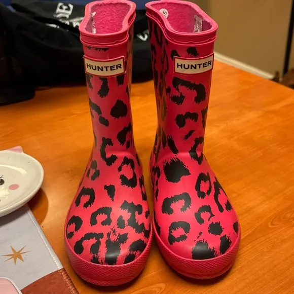 HUNTER First CLASSIC Waterproof RAIN Boot ARCADE Pink BLACK Leopard US 8 B 9 G