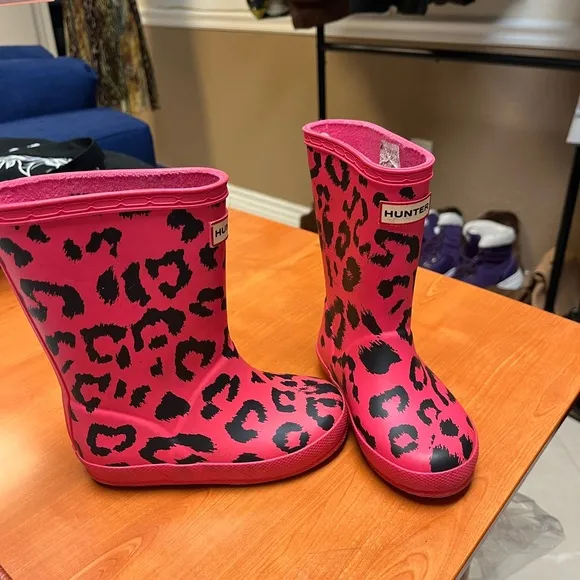 HUNTER First CLASSIC Waterproof RAIN Boot ARCADE Pink BLACK Leopard US 8 B 9 G