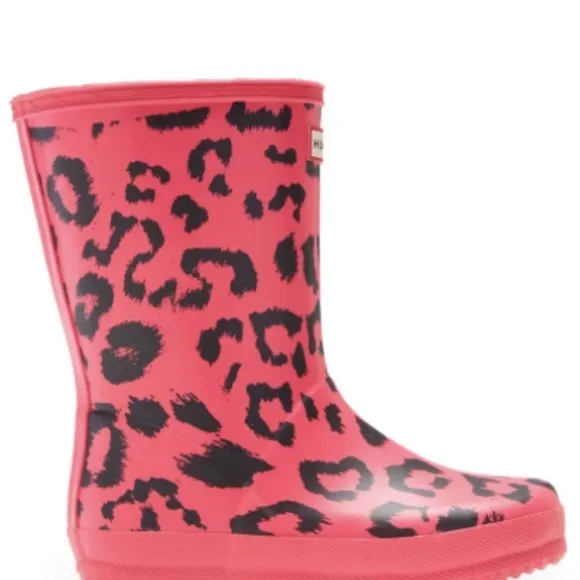 HUNTER First CLASSIC Waterproof RAIN Boot ARCADE Pink BLACK Leopard US 8 B 9 G