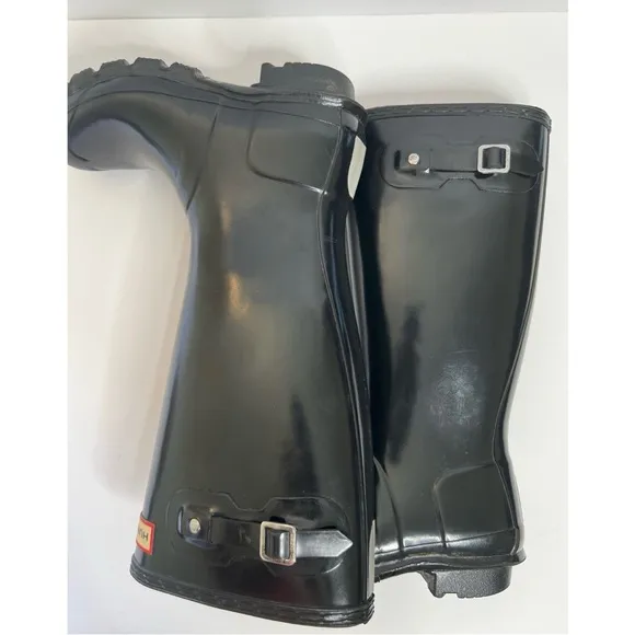 Hunter Original Black Gloss Waterproof Rain Boots Sz 5 Girl