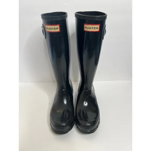Hunter Original Black Gloss Waterproof Rain Boots Sz 5 Girl