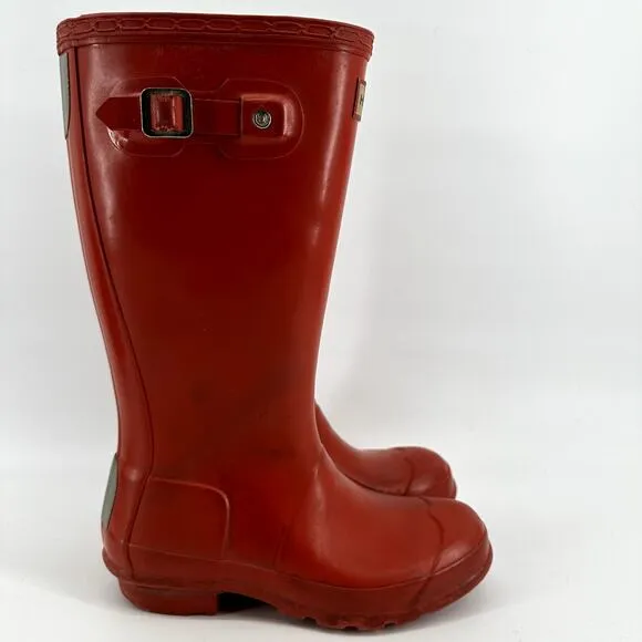 Hunter Original Kids Gloss Wellington Rain Boots Knee High Waterproof Red 2