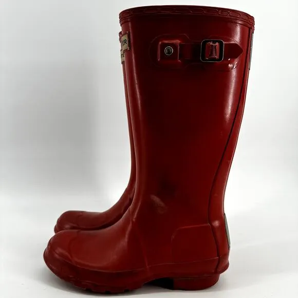 Hunter Original Kids Gloss Wellington Rain Boots Knee High Waterproof Red 2
