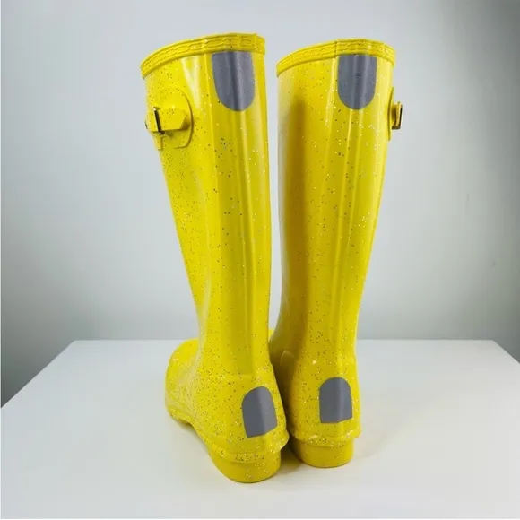 Hunter Yellow Glitter Big Kids Original Giant Glitter Tall Unisex Rain Boots