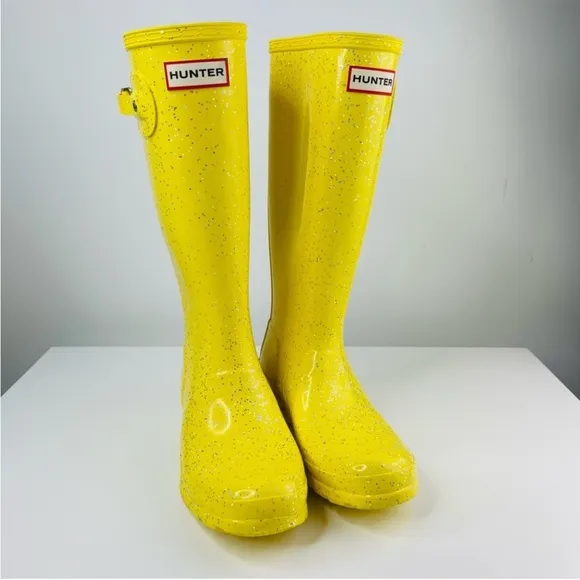 Hunter Yellow Glitter Big Kids Original Giant Glitter Tall Unisex Rain Boots