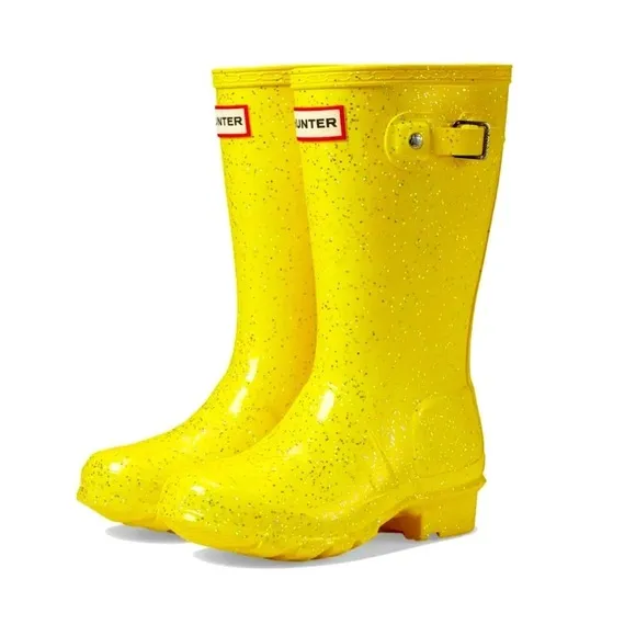 Hunter Yellow Glitter Big Kids Original Giant Glitter Tall Unisex Rain Boots