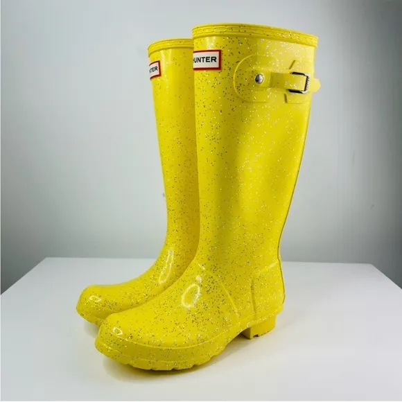 Hunter Yellow Glitter Big Kids Original Giant Glitter Tall Unisex Rain Boots
