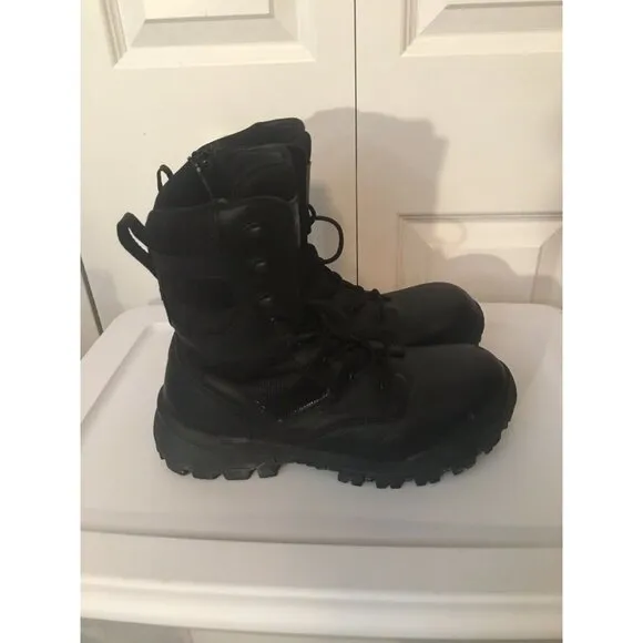 HY-TEST STEEL TOE  Safety Side Zip/lace BLACK LEATHER BOOTS Men’s Sz 11.5 M‎