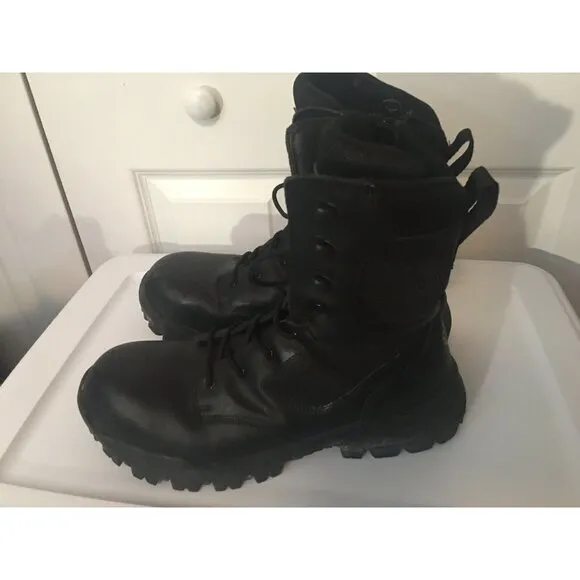 HY-TEST STEEL TOE  Safety Side Zip/lace BLACK LEATHER BOOTS Men’s Sz 11.5 M‎