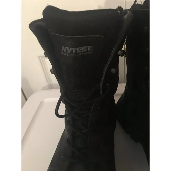 HY-TEST STEEL TOE  Safety Side Zip/lace BLACK LEATHER BOOTS Men’s Sz 11.5 M‎