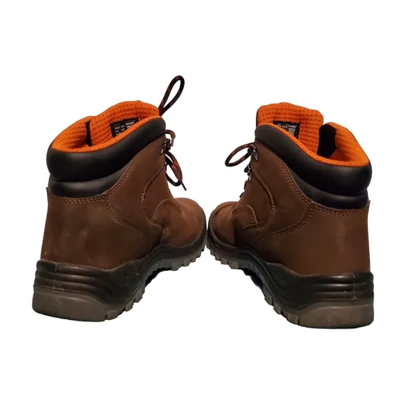 Hytest Brown Leather Lace-Up Waterproof Safety Toe Work Boots Men's Size 10.5W