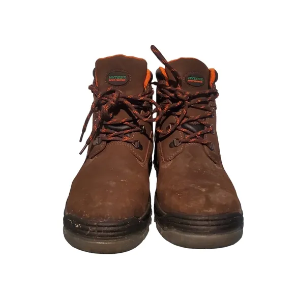 Hytest Brown Leather Lace-Up Waterproof Safety Toe Work Boots Men's Size 10.5W