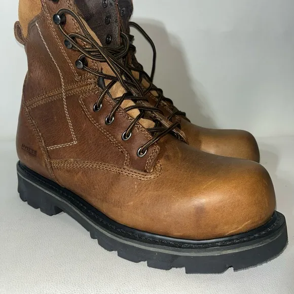 Hytest Brown Leather Steel Toe Safety Boots Sturdy Construction NWOT