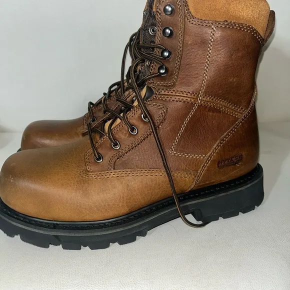 Hytest Brown Leather Steel Toe Safety Boots Sturdy Construction NWOT