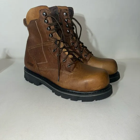 Hytest Brown Leather Steel Toe Safety Boots Sturdy Construction NWOT