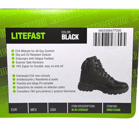 Interceptor Tactical Boots Oil Slip Resistant Womens Litefast 6&quot; Soft Toe Black