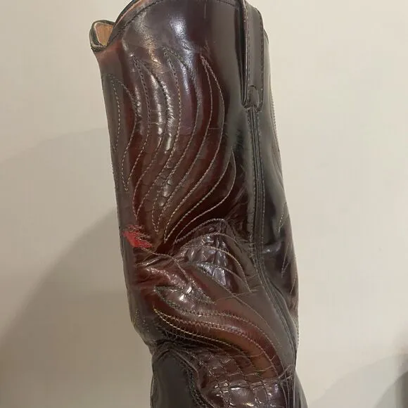 Iron Age Steel Toe Cowboy Boots Phoenix Rising Rainbow Stitch Brown Leather Sz 9