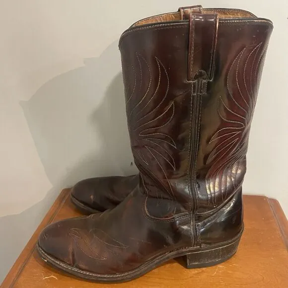 Iron Age Steel Toe Cowboy Boots Phoenix Rising Rainbow Stitch Brown Leather Sz 9