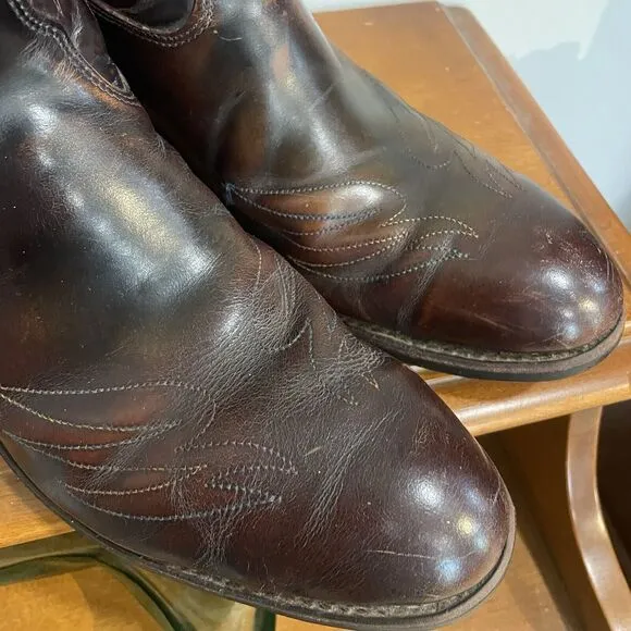 Iron Age Steel Toe Cowboy Boots Phoenix Rising Rainbow Stitch Brown Leather Sz 9
