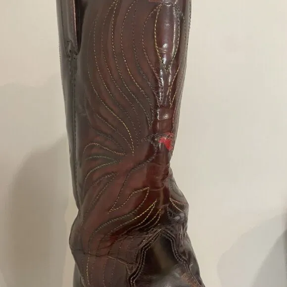 Iron Age Steel Toe Cowboy Boots Phoenix Rising Rainbow Stitch Brown Leather Sz 9