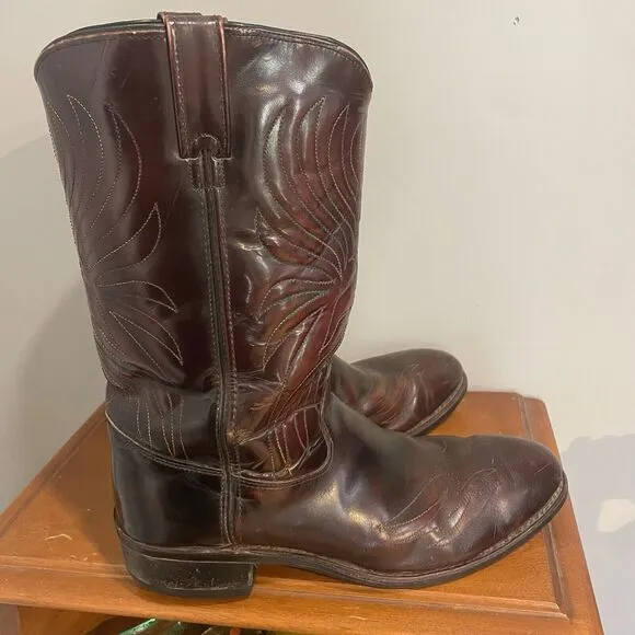 Iron Age Steel Toe Cowboy Boots Phoenix Rising Rainbow Stitch Brown Leather Sz 9