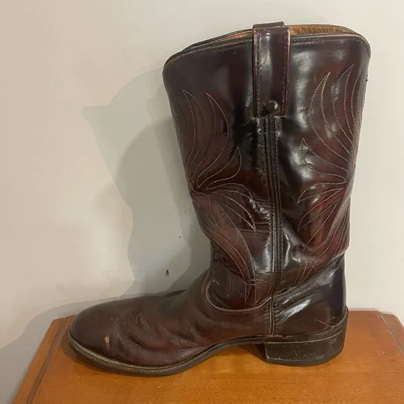 Iron Age Steel Toe Cowboy Boots Phoenix Rising Rainbow Stitch Brown Leather Sz 9
