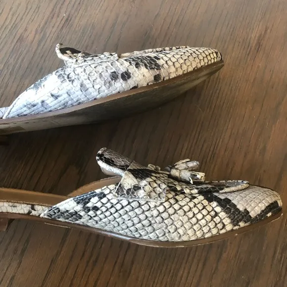 J. Crew Snakeskin Loafer Mules with tassel leather size 7.5 pre-owned