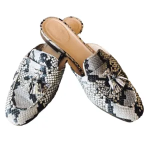 J. Crew Snakeskin Loafer Mules with tassel leather size 7.5 pre-owned