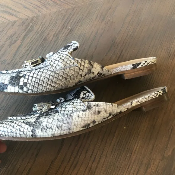 J. Crew Snakeskin Loafer Mules with tassel leather size 7.5 pre-owned