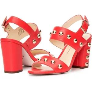 Jessica Simpson Womens Madrie Studded Leather Block Heels Red 9.5 NIB