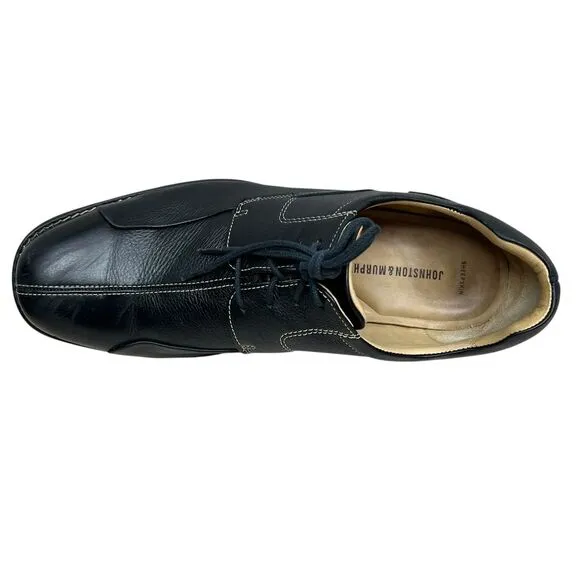 Johnston &amp; Murphy Mens Oxford Dress Shoes Black Sheepskin Leather Lace Up Sz 13M