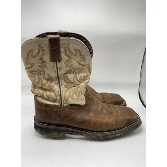 Justin Boots Men Western 13 D Stampede Brown Leather Composite Safety Toe 4211
